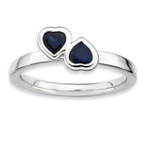 Sterling Silver Stackable Expressions Cr. Sapphire Double Heart Ring - shirin-diamonds
