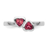Sterling Silver Stackable Expressions Pink Tourmaline Double Heart Ring