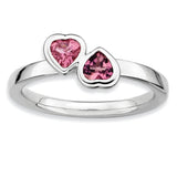 Sterling Silver Stackable Expressions Pink Tourmaline Double Heart Ring - shirin-diamonds