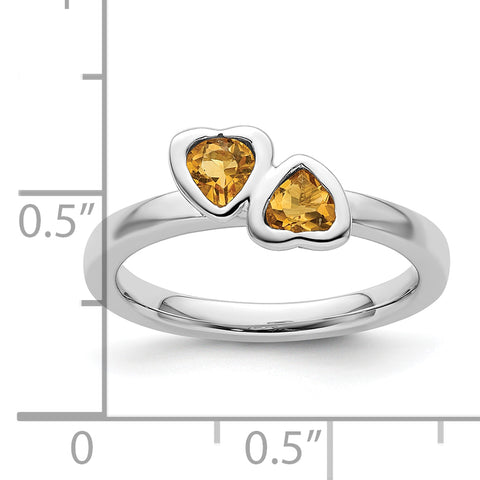 Sterling Silver Stackable Expressions Citrine Double Heart Ring