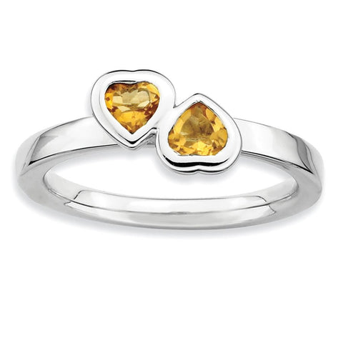 Sterling Silver Stackable Expressions Citrine Double Heart Ring - shirin-diamonds