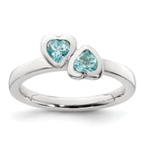 Sterling Silver Stackable Expressions Blue Topaz Double Heart Ring Size 10