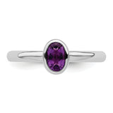 Sterling Silver Stackable Expressions Oval Amethyst Ring