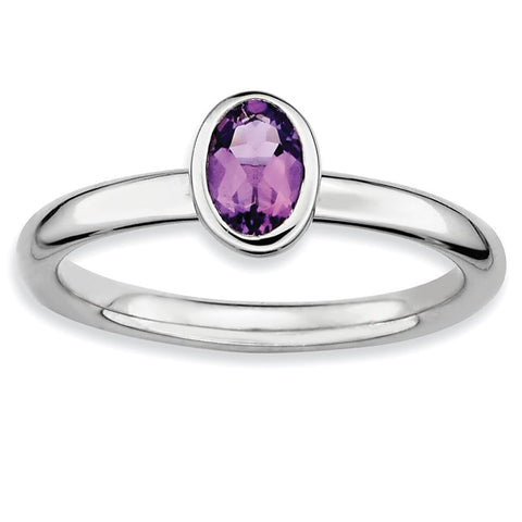 Sterling Silver Stackable Expressions Oval Amethyst Ring - shirin-diamonds