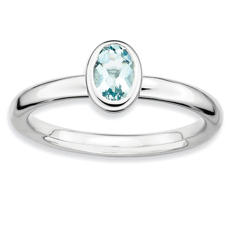 Sterling Silver Stackable Expressions Oval Aquamarine Ring - shirin-diamonds