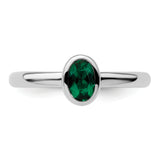 Sterling Silver Stackable Expressions Oval Created Emerald Ring Size 8