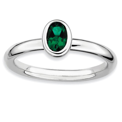 Sterling Silver Stackable Expressions Oval Created Emerald Ring - shirin-diamonds