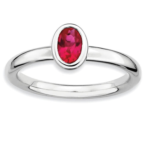Sterling Silver Stackable Expressions Oval Created Ruby Ring - shirin-diamonds
