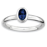 Sterling Silver Stackable Expressions Oval Created Sapphire Ring - shirin-diamonds