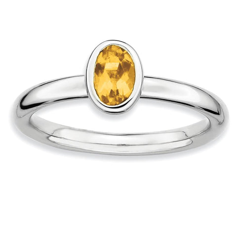 Sterling Silver Stackable Expressions Oval Citrine Ring - shirin-diamonds