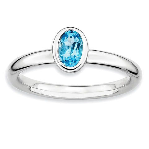 Sterling Silver Stackable Expressions Oval Blue Topaz Ring - shirin-diamonds
