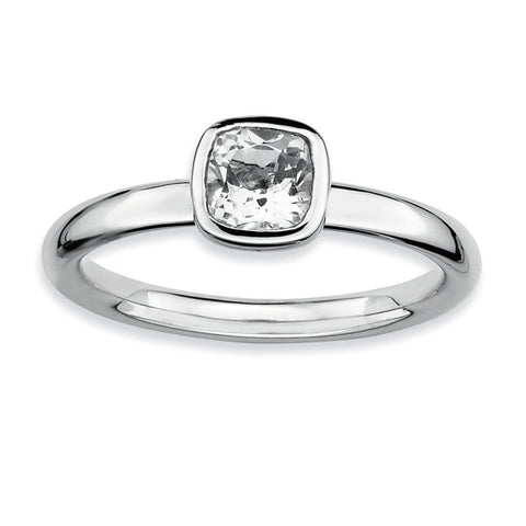 Sterling Silver Stackable Expressions Cushion Cut White Topaz Ring - shirin-diamonds