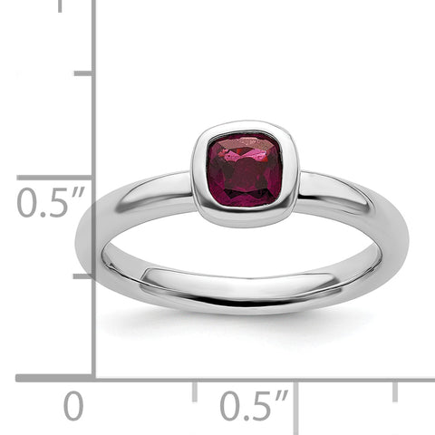 Sterling Silver Stackable Expressions Cushion Cut Rhod. Garnet Ring
