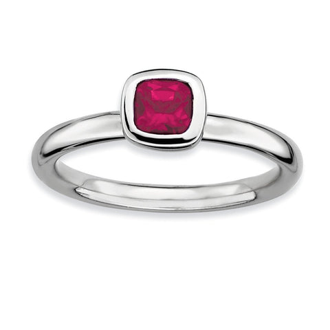 Sterling Silver Stackable Expressions Cushion Cut Created Ruby Ring - shirin-diamonds