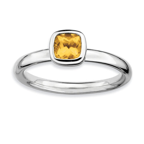 Sterling Silver Stackable Expressions Cushion Cut Citrine Ring - shirin-diamonds