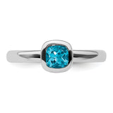 Sterling Silver Stackable Expressions Cushion Cut Blue Topaz Ring