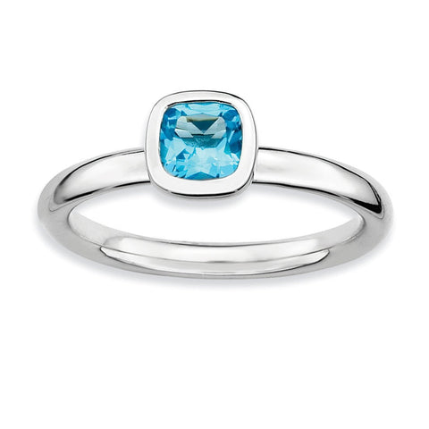 Sterling Silver Stackable Expressions Cushion Cut Blue Topaz Ring - shirin-diamonds
