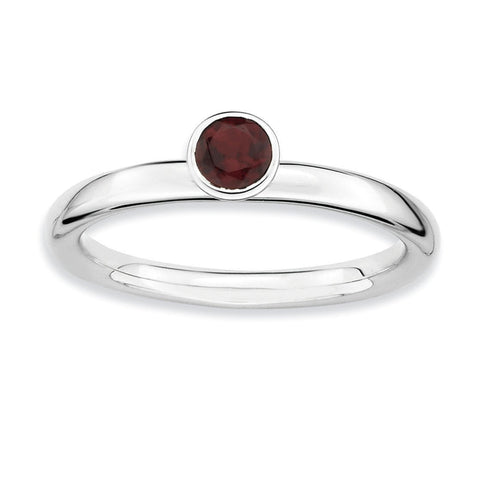 Sterling Silver Stackable Expressions High 4mm Round Garnet Ring - shirin-diamonds