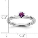 Sterling Silver Stackable Expressions High 4mm Round Amethyst Ring