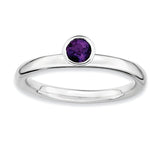 Sterling Silver Stackable Expressions High 4mm Round Amethyst Ring - shirin-diamonds