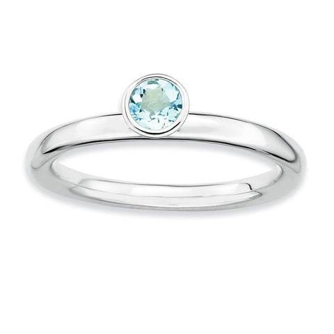 Sterling Silver Stackable Expressions High 4mm Round Aquamarine Ring - shirin-diamonds