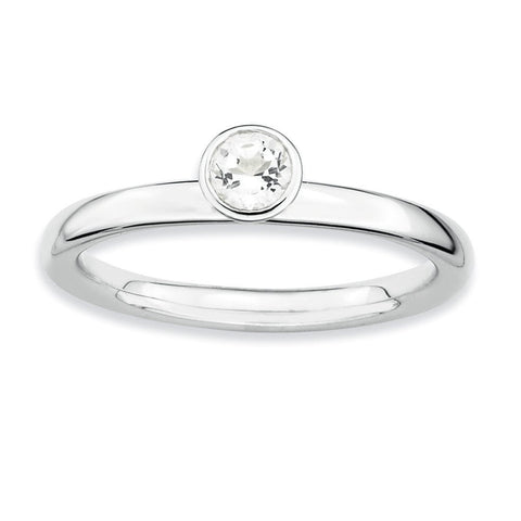 Sterling Silver Stackable Expressions High 4mm Round White Topaz Ring - shirin-diamonds