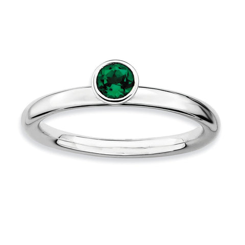 Sterling Silver Stackable Expressions High 4mm Round Cr. Emerald Ring - shirin-diamonds