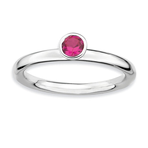 Sterling Silver Stackable Expressions High 4mm Round Created Ruby Ring - shirin-diamonds