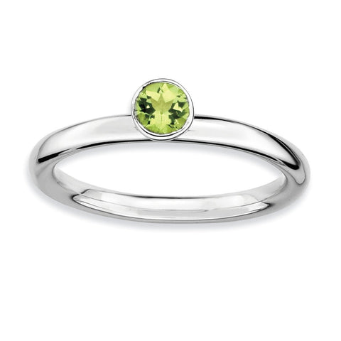 Sterling Silver Stackable Expressions High 4mm Round Peridot Ring - shirin-diamonds