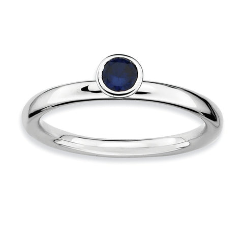 Sterling Silver Stackable Expressions High 4mm Round Cr. Sapphire Ring - shirin-diamonds
