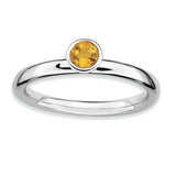 Sterling Silver Stackable Expressions High 4mm Round Citrine Ring - shirin-diamonds