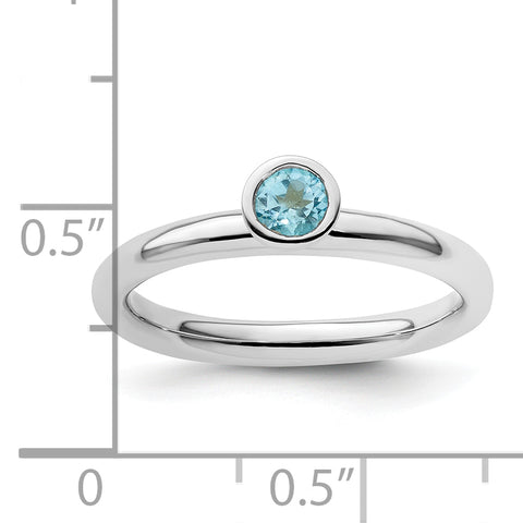 Sterling Silver Stackable Expressions High 4mm Round Blue Topaz Ring