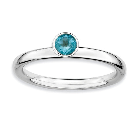 Sterling Silver Stackable Expressions High 4mm Round Blue Topaz Ring - shirin-diamonds