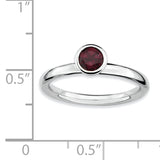 Sterling Silver Stackable Expressions High 5mm Round Rhod. Garnet Ring
