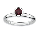 Sterling Silver Stackable Expressions High 5mm Round Rhod. Garnet Ring - shirin-diamonds