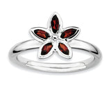 Sterling Silver Stackable Expressions Garnet Flower Ring - shirin-diamonds