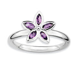Sterling Silver Stackable Expressions Amethyst Flower Ring - shirin-diamonds