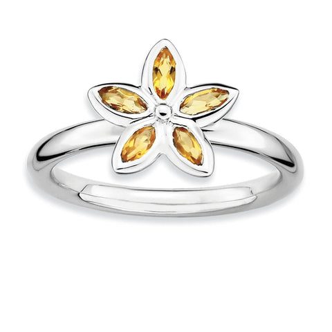 Sterling Silver Stackable Expressions Citrine Flower Ring - shirin-diamonds