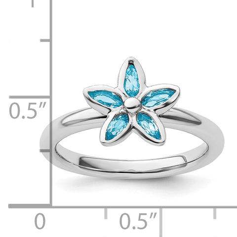 Sterling Silver Stackable Expressions Blue Topaz Flower Ring