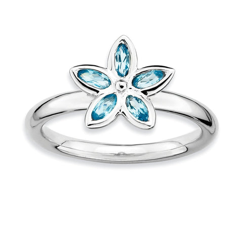 Sterling Silver Stackable Expressions Blue Topaz Flower Ring - shirin-diamonds