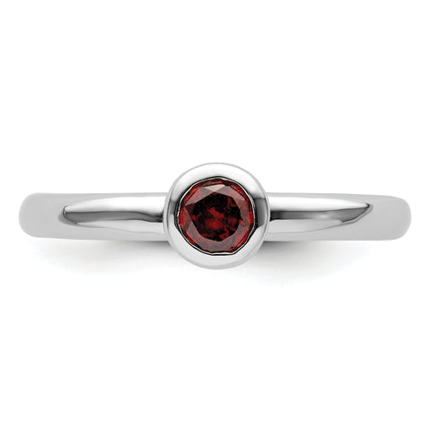 Sterling Silver Stackable Expressions Low 4mm Round Garnet Ring