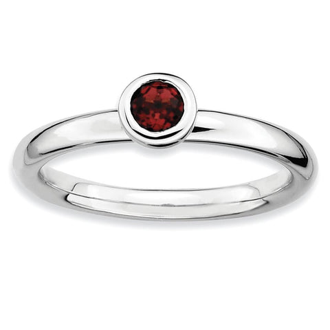 Sterling Silver Stackable Expressions Low 4mm Round Garnet Ring - shirin-diamonds