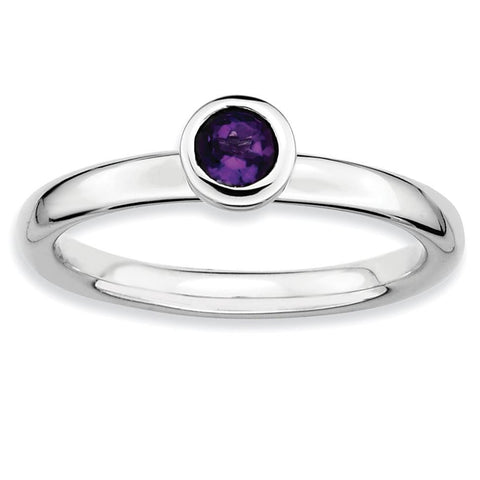 Sterling Silver Stackable Expressions Low 4mm Round Amethyst Ring - shirin-diamonds