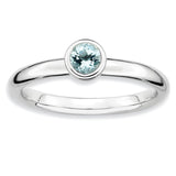 Sterling Silver Stackable Expressions Low 4mm Round Aquamarine Ring - shirin-diamonds