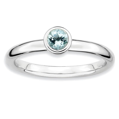 Sterling Silver Stackable Expressions Low 4mm Round Aquamarine Ring - shirin-diamonds
