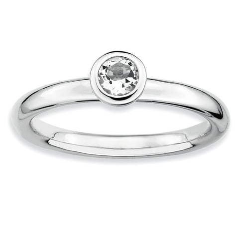 Sterling Silver Stackable Expressions Low 4mm Round White Topaz Ring - shirin-diamonds
