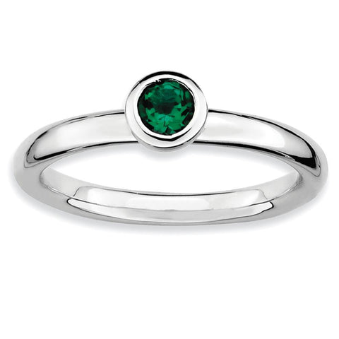 Sterling Silver Stackable Expressions Low 4mm Round Cr. Emerald Ring - shirin-diamonds
