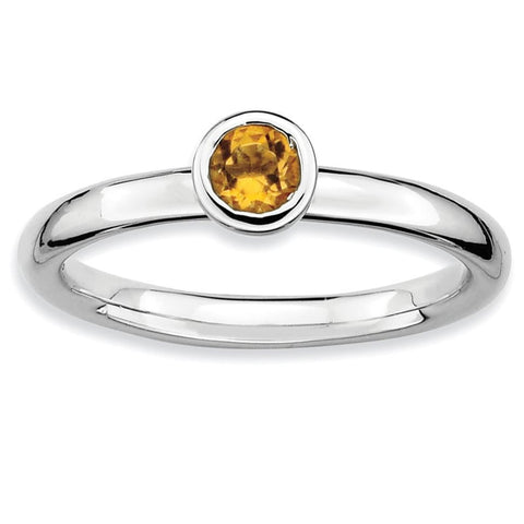 Sterling Silver Stackable Expressions Low 4mm Round Citrine Ring - shirin-diamonds
