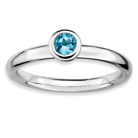Sterling Silver Stackable Expressions Low 4mm Round Blue Topaz Ring - shirin-diamonds