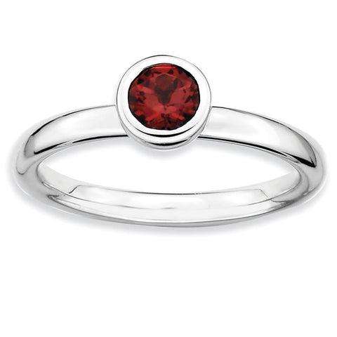 Sterling Silver Stackable Expressions Low 5mm Round Garnet Ring - shirin-diamonds